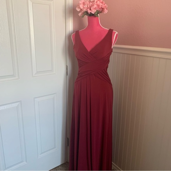None Dresses & Skirts - Red Stretchy Nylon Formal Gown with Gathered Waist, roughly size M